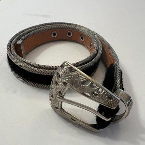 Silver mesh and leather Western belt